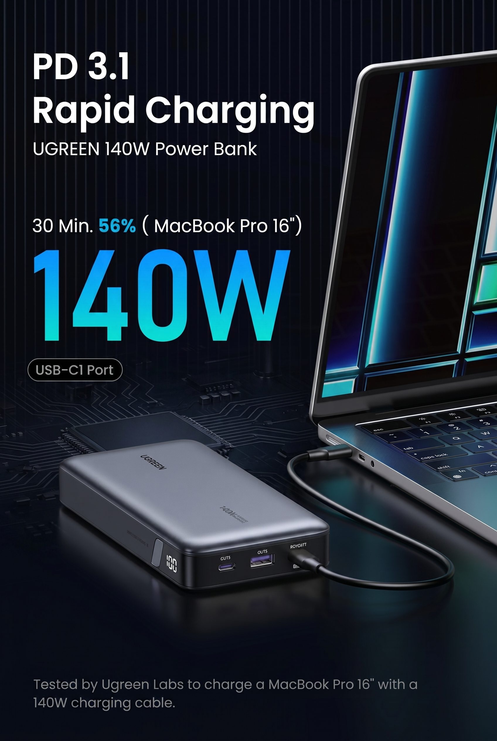 Laptop-Powerbank – ultraschnelles, intelligentes Ladegerät 145 W, 25000 mAh