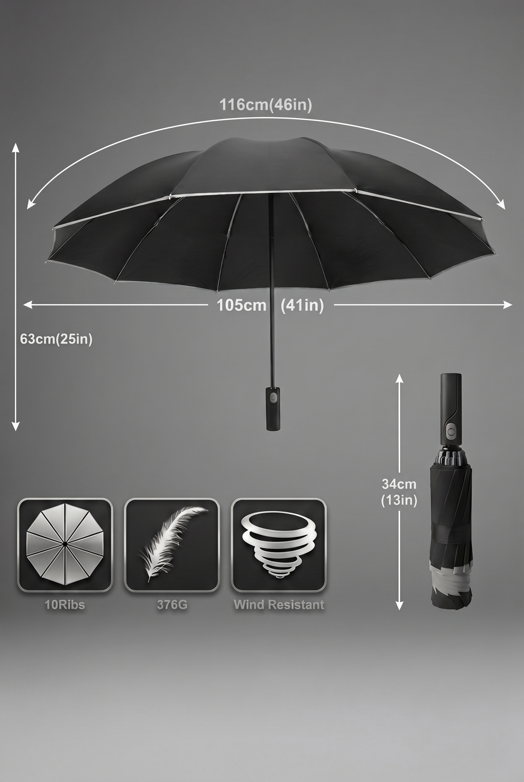 Automatic Reflective Strip Reverse Umbrella